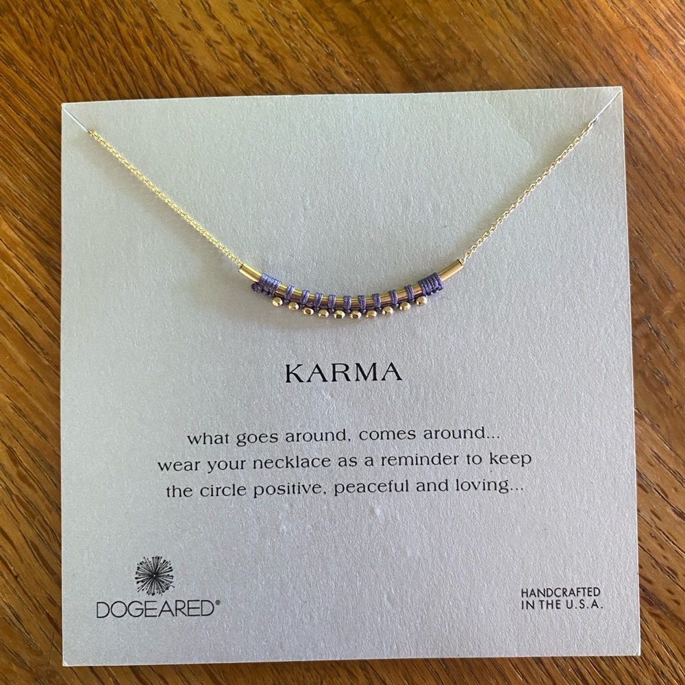 New Dogeared “Karma” necklace purple gold